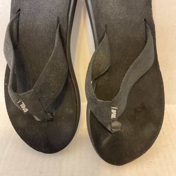 Teva Thong Sandals 8 Black Platform Wedge - Picture 4 of 9